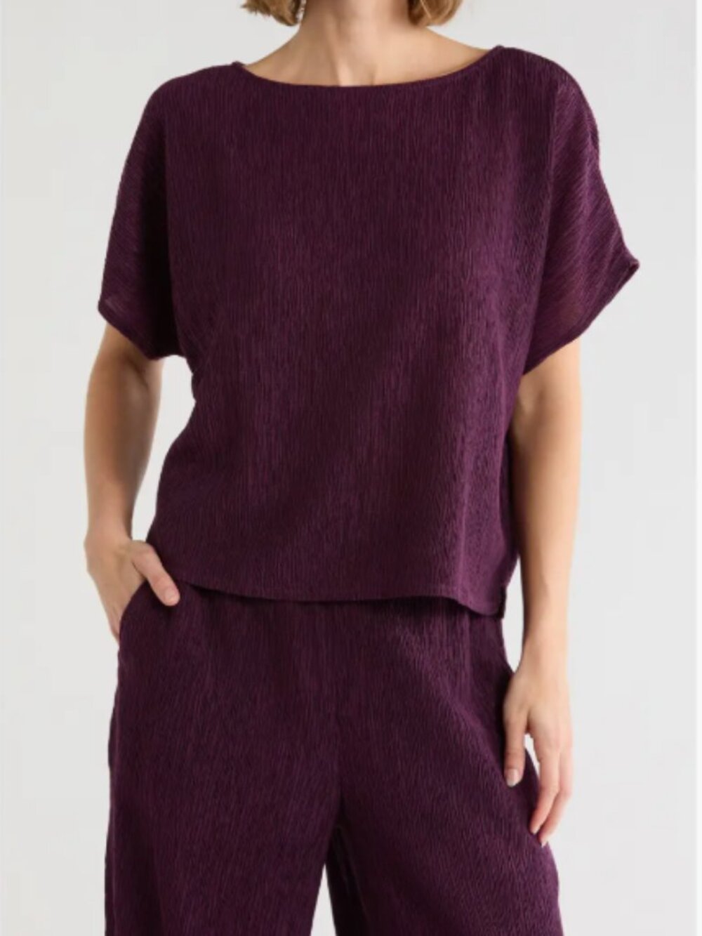 Eileen Fisher Top and Pant Set in Blackberry Crinkle Textured size X-Large